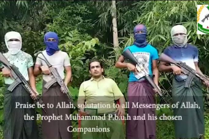 In a recent video produced on 15th August 2017, Abu Ammar Junoni, who claims to be the Commander of Arakan Rohingya Salvation Army (ARSA), addresses "the Rohingya diaspora, the World Leaders, United Nations and Human Rights Activists." Photo: video screen grab
