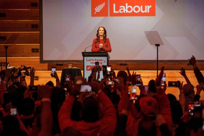 New Zealand's Prime Minister Jacinda Ardern speaks at the New Zealand Labour party election night event in Auckland, New Zealand, 17 October 2020. Photo: EPA