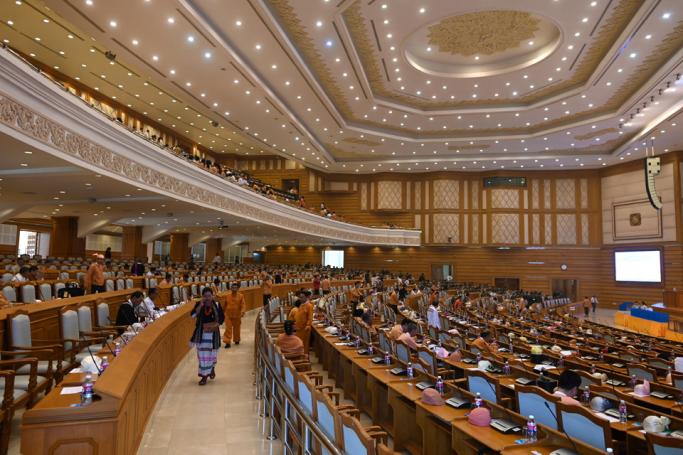 Members of Myanmar's parliament attend a session at the Assembly of the Union (Pyidaungsu Hluttaw) in Naypyidaw on March 10, 2020. Photo: Ye Aung Thu/AFP
