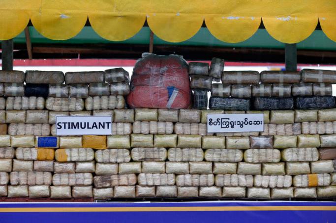 Illegal drugs before sit on display before a destruction ceremony held to mark the International Day Against Drug Abuse and Illicit Trafficking in Yangon. Photo: Nyein Chan Naing/EPA