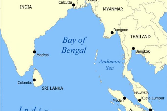 A map showing the location of the Bay of Bengal and the Andaman Sea in southeast Asia. Created by NormanEinstein, September 15, 2005.
