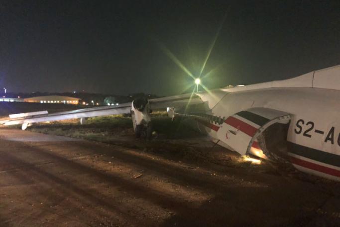 A handout photo made available by Myanmar Department of Civil Aviation shows broken Biman Bangladesh Airlines plane after it skidded off runway at Yangon International Airport, Yangon, Myanmar, 08 May 2019. Photo: EPA