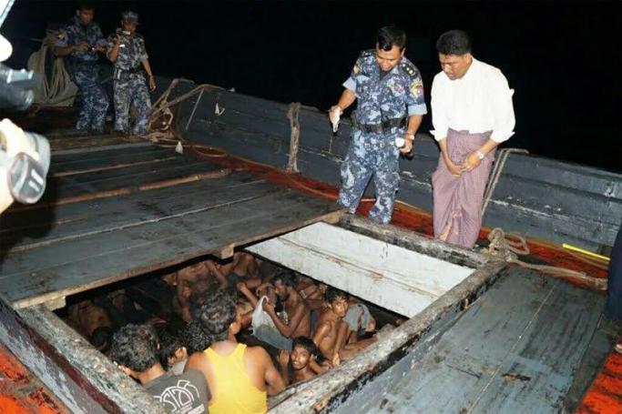 A boat carrying migrants picked up in Myanmar waters. Photo: MOI Webportal Myanmar
