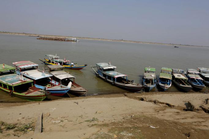 Boats stop at the Irrawaddy bank in Hton Bo Township, Pyay, Bago division, Myanmar. Photo: Nyein Chan Naing/EPA

