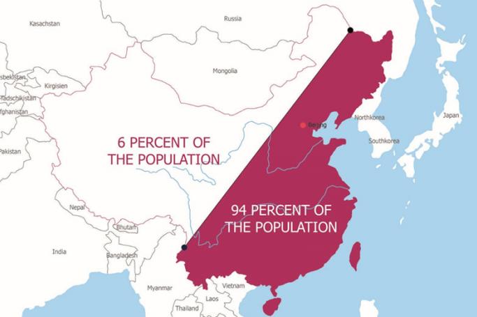 The magnitude of the importance of Myanmar to China's BRI plan can be glimpsed in this graphic in terms of population size, trade, and communication. Graphic: Andre Wheeler
