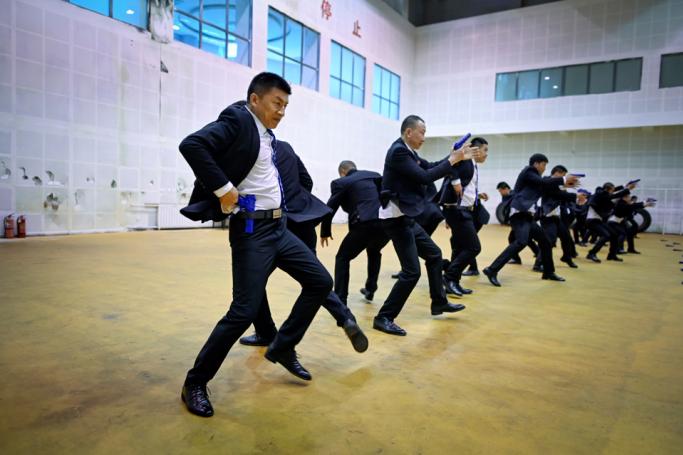 This picture taken on September 8, 2020 shows a group of trainees attending a training session at the Genghis Security Academy in Tianjin. Photo: AFP