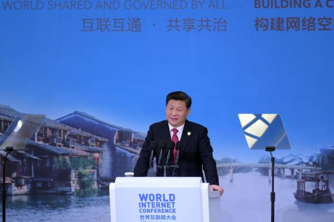 Chinese President Xi Jinping delivers a speech at the opening ceremony of the high-profile second World Internet Conference in the Wuzhen township of Tongxiang City in east China's Zhejiang province, 16 December 2015. Photo: EPA
