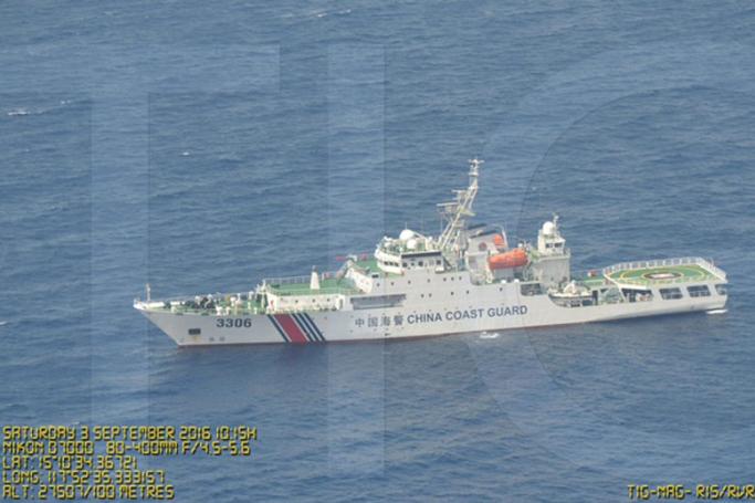 A watermarked image provided by the Philippines Department of National Defense (DND) Public Affairs Service released on 07 September 2016 shows picture of one of many Chinese vessels (with coordinates diplayed on the photo), that was filmed during an overflight by a Philippine Air Force plane at the vicinity of the Scarborough Shoal on the waters of South China Sea, Philippine territory, on 03 September 2016. Photo: EPA
