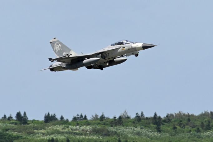 A domestically-produced F-CK-1 indigenous defence fighter jet (IDF) takes off during a visit by the island's president and the media from Penghu Air Force Base on Magong island in the Penghu islands on September 22, 2020. Photo: Sam Yeh/AFP