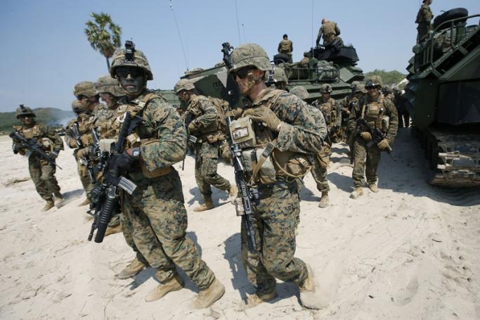 US Marines in action during the amphibious assault joint military exercise component of Cobra Gold 2017 at a military base in Chonburi province, Thailand, 17 February 2017. Photo: Narong Sangnak/EPA
