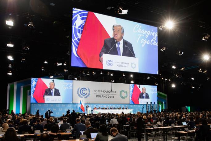 Antonio Guterres, UN Secretary General, speaks during the COP24 United Nations Climate Change Conference in Katowice, Poland, 03 December 2018. Photo: Peter Klaunzer/EPA