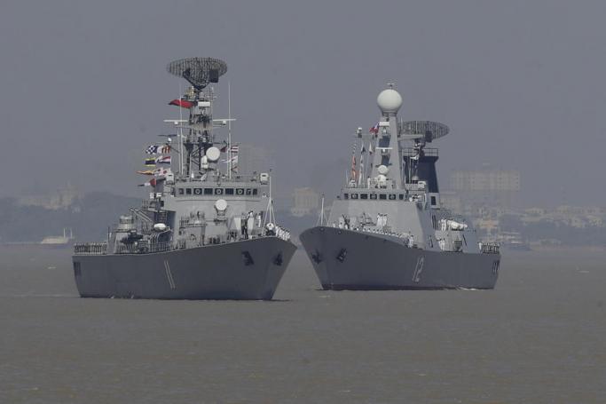 File) Warships drive in formation during the welcoming ceremony of new warships and a submarine (used by the Indian Navy) marking the Myanmar Navy's 73rd anniversary at a Navy Jetty of Thilawa Port Terminal in Yangon, Myanmar, 24 December 2020. Photo: EPA