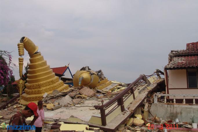 Damaged Buddha statues in Tarlay on 26 March 2011 after the 6.9 magnitude earthquake hit in eastern Shan State. Photo: Mizzima
