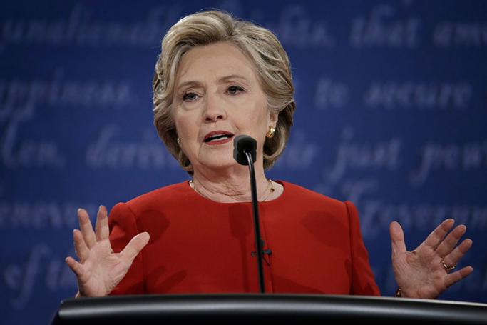 A file photo dated 26 September 2016 showing Democrat candidate Hillary Clinton debating Republican Donald Trump during the first Presidential Debate at Hofstra University in Hempstead, New York, USA. Photo: EPA
