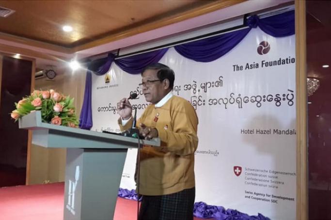 Doctor Zaw Myint Maung, Chief Minister of Mandalay Region, giving his opening speech.
