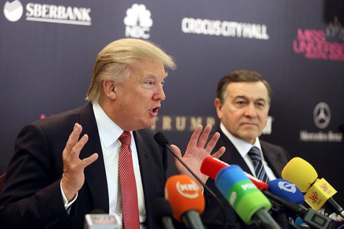 Report claims Russia interfered in the US election - File photo shows Donald Trump (L) and President Crokus Group Aras Agalarov (R) attend a press conference before the final show of the Miss Universe 2013 pageant in Moscow, Russia, 9 October 2013. Photo: EPA
