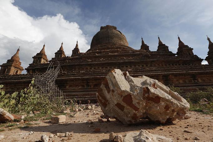 A general view shows damage at a temple in Bagan, southwest of Mandalay, Myanmar, 25 August 2016, a day after a powerful earthquake. Photo: Hein Htet/EPA
