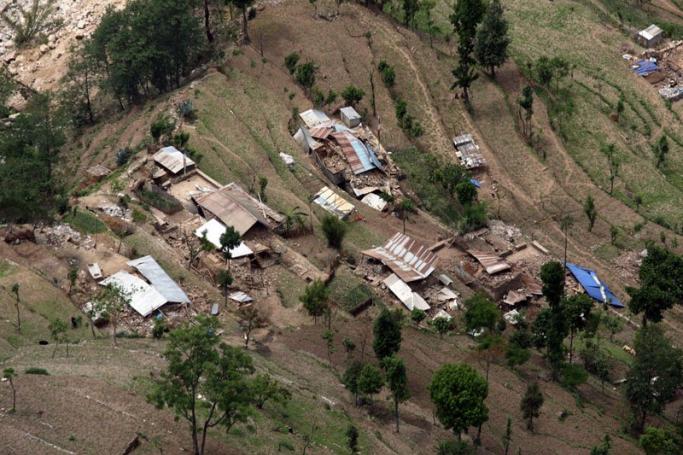 An aerial view of an earthquake hit village taken from an Indian Airforce aircraft on the way to Narain Thang near Kathmandu, Nepal, 27 April 2015. Photo: EPA
