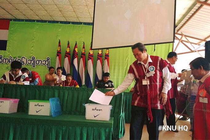 Delegates vote to elect a new leadership at the KNU Congress in Law Khee Ler, Kayin State, on 6 April 2017. (PHOTO: KNU)
