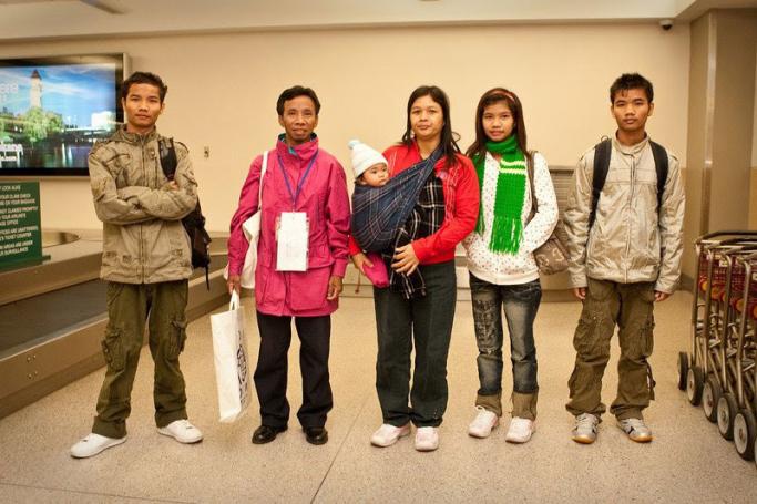 A family of Burmese refugees arrives in the United States. Photo: Chad Nelson/World Relief

