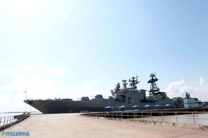 Udaloy-class destroyer, flagship Admiral Vinogradov at the Thilawa Sea Port in Yangon on 13 November 2013. Photo: Mizzima

