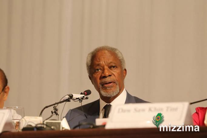 Former UN secretary general Kofi Annan talks during the press meeting about the commission's final report in Yangon on 24 August 2017. Photo: Mizzima
