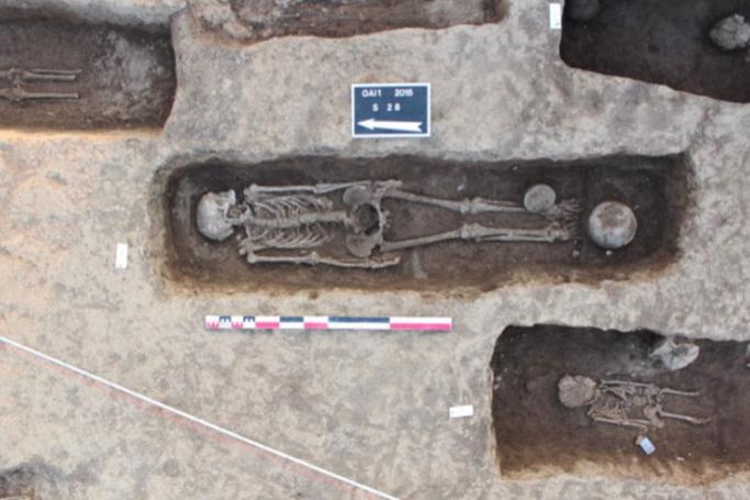 Burial 28 at OAI1 excavated in 2015, one of two individuals who had remaining DNA from the Myanmar study.
