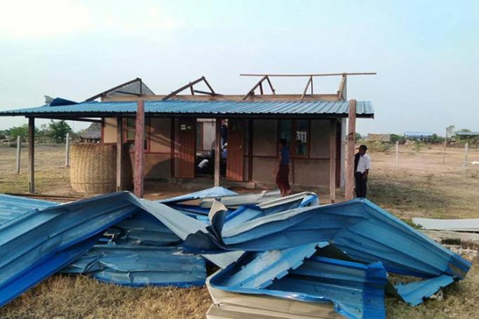 A building destroyed by a strong wind is seen in Kawlin, Sagaing Region. Photo: MNA
