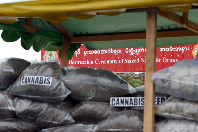 (File) A pile of illegal drugs is displayed during a 'Destruction Ceremony of Seized Narcotic Drugs', held to mark the International Day against Drug Abuse in Yangon, Myanmar, 26 June 2017. Photo: Nyein Chan Naing/EPA
