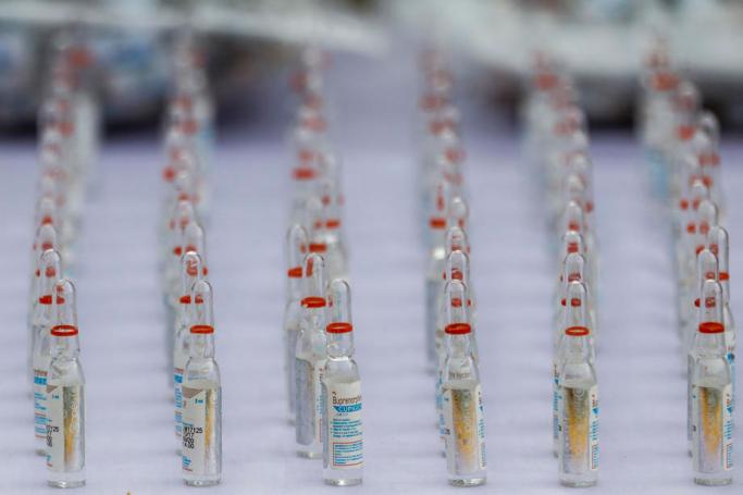 Ampoules of seized injectable narcotics are displayed during a 'Destruction Ceremony of Seized Narcotic Drugs', held to mark the International Day Against Drug Abuse and Illicit Trafficking 2020, in Yangon. Photo: EPA