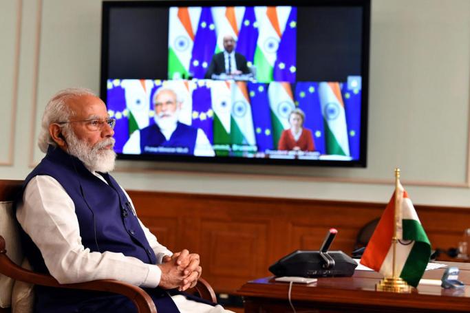 A handout photo made available by the Indian Press Information Bureau (PIB) shows Indian Prime Minister, Narendra Modi during the 15th India-EU Virtual Summit 2020, in New Delhi, India, 15 July 2020. Photo: EPA