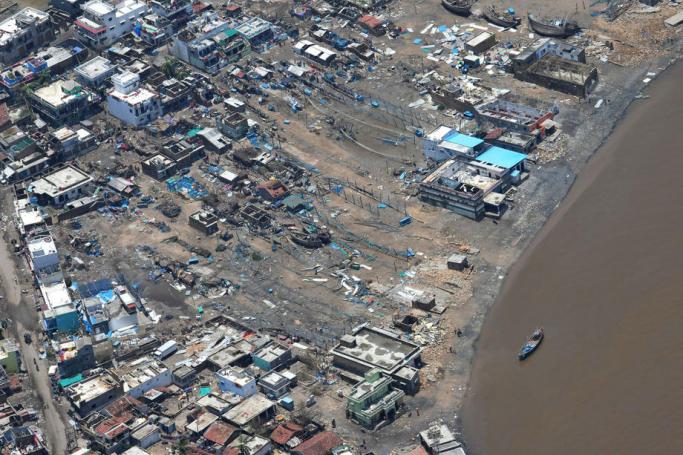 A handout photo made available by the Gujarat information department shows an aerial view of the damage caused by the Cyclone Tauktae, in Gujarat, India, 19 May 2021. Photo: EPA