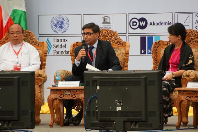 Indian Ambassador Vikram Misri speaking at the forum. Photo: Mizzima
