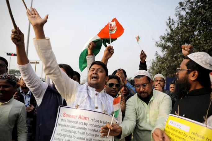Indian Muslims shout against Indian Prime Minister Narendra Modi during a protest march against Citizenship Amendment Bill (CAB) and National Register of Citizens (NRC) issue in Kolkata, Eastern India, 10 January 2019. Photo: EPA