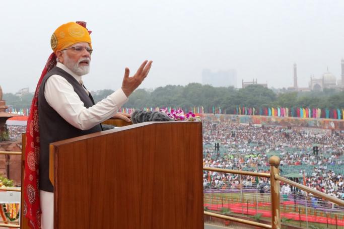 Indian Prime Minister Narendra Modi addresses the nation on Independence Day, from the Red Fort in New Delhi, India, 15 August 2023. Photo: EPA
