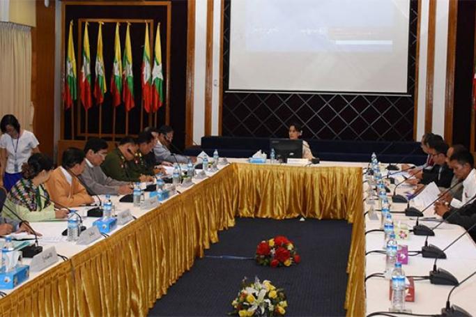 A meeting of Joint Coordinating Body (JCB) for Peace Process Funding at Yangon's National Reconciliation and Peace Center (NRPC) on 28 December 2016. Photo: Myanmar State Counsellor Office
