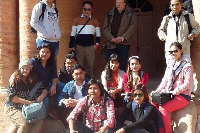Journalists from various parts of Myanmar along with Bertil Lintner, eminent swedish author posing for lensmen at Kangla Fort in Imphal on 01 December 2017.

