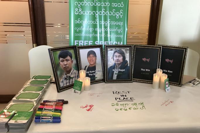 Caught in the crossfire - Journalists who have died while pursuing their profession. Display at recent 6th Media Development Conference in Yangon, indicates the dangers faced and threat to the rights of journalists. Photo: Mizzima
