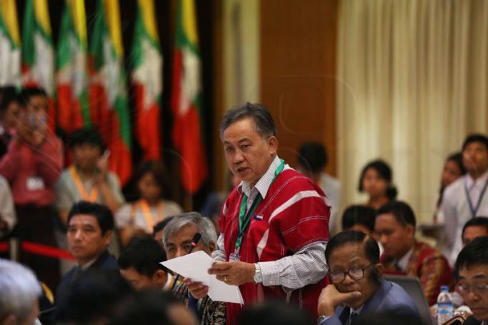 KNU General Secretary Padoh Saw Kwe Htoo Win speaks at a meeting between the UPWC and the NCCT at the Myanmar Peace Centre in Yangon on March 17, 2015. Photo: Mizzima
