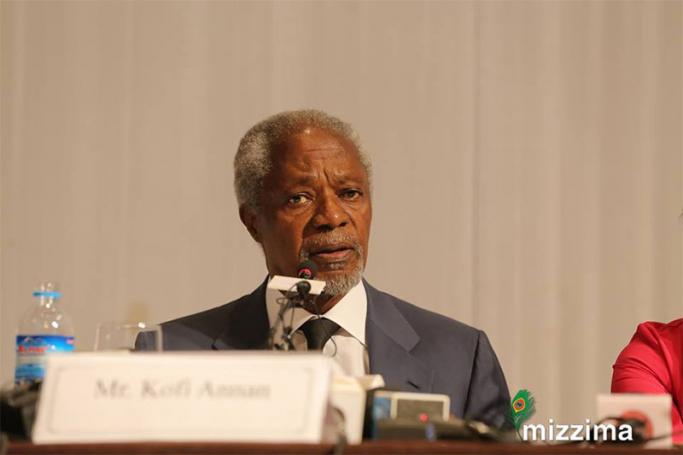 Mr Kofi Annan speaks at the press conference. Photo: Thet Ko for Mizzima
