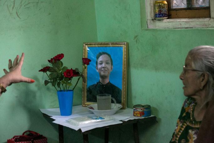 A portrait of Kyaw Zin Win is displayed during his funeral in Yangon on June 25, 2019. Photo: Sai Aung Mai/AFP