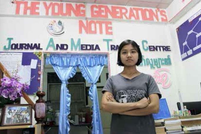 Ma Thu Ta Sen at the Young Generations’ Note office in Mae Sot. 
