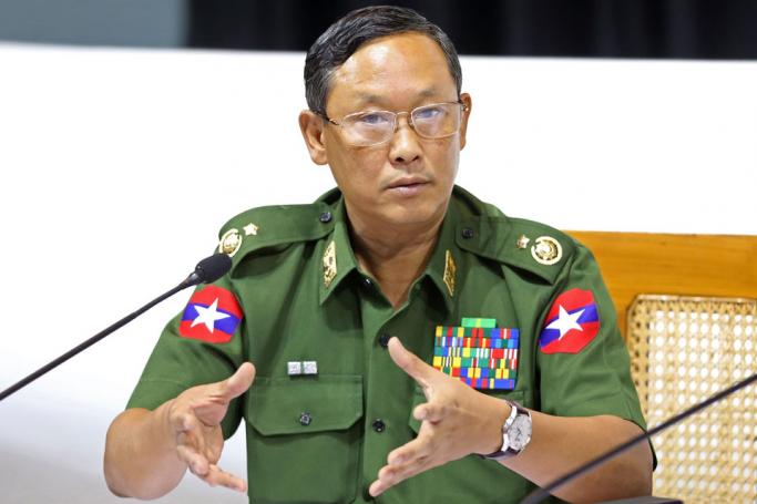 Myanmar's Major-General Tun Tun Nyi answers questions from journalists at the Defense Service Museum in Naypyidaw on August 23, 2019. Photo: AFP