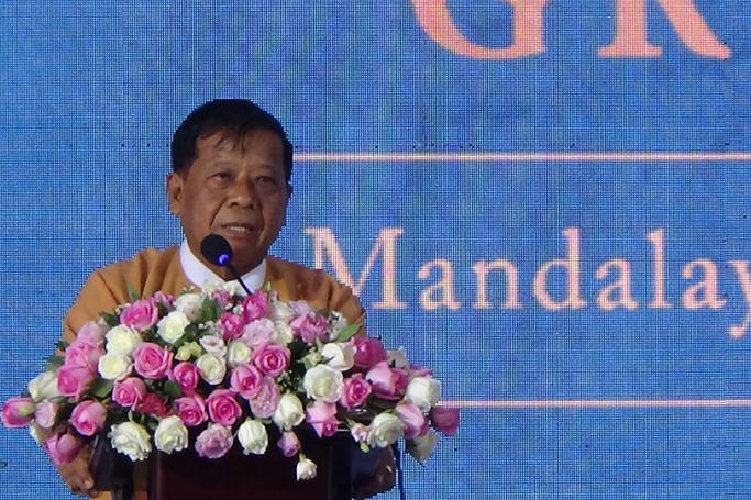 Mandalay Region government Chief Minister Dr. Zaw Myint Maung speaking at the signing ceremony for the Mixed-Use Development Plan held at Theikpan Street, Chanmyatharsi Township, Mandalay. Photo: Ko Ko Aung/Mizzima