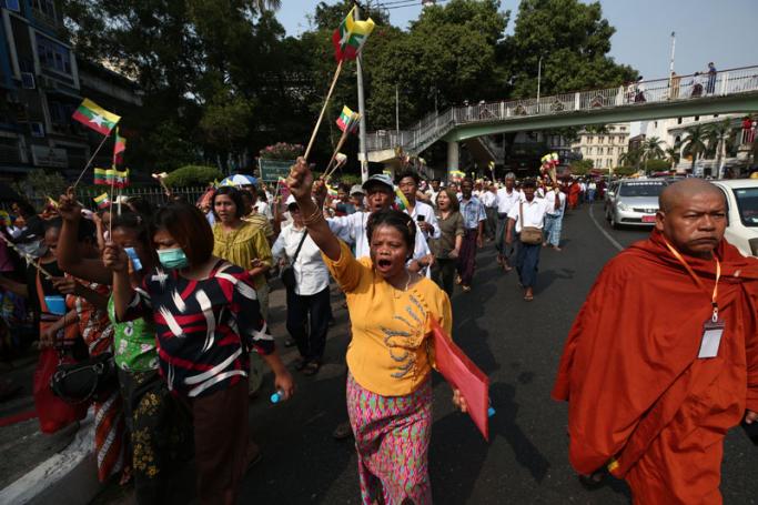 Protesters take part in a rally against what organisers called "insults" to Buddhism and Myanmar's sovereignty in Yangon on February 9, 2020. Photo: Sai Aung Main/AFP