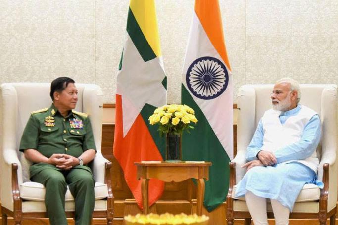 Senior General Min Aung Hlaing meets with Indian Prime Minister Narendra Modi in New Delhi, India, July 14. Photo: Senior General Min Aung Hlaing via Facebook
