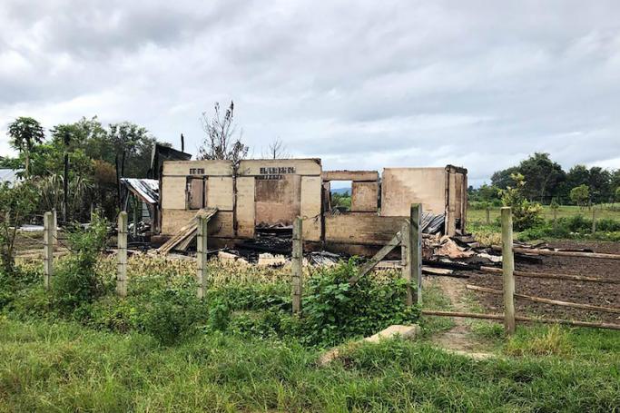 (File) A destroyed building in Kone Tha village, Demoso township in Kayah state, after fighting between the KNDF and the military as the country continues to be in turmoil after the February coup. Photo: AFP