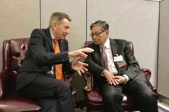 ICRC President Peter Maurer meets with H.E. Kyaw Tint Swe, Union Minister for the Office of the State Counsellor. Important discussion on humanitarian challenges in Rakhine. Photo: Peter Maurer/Twitter