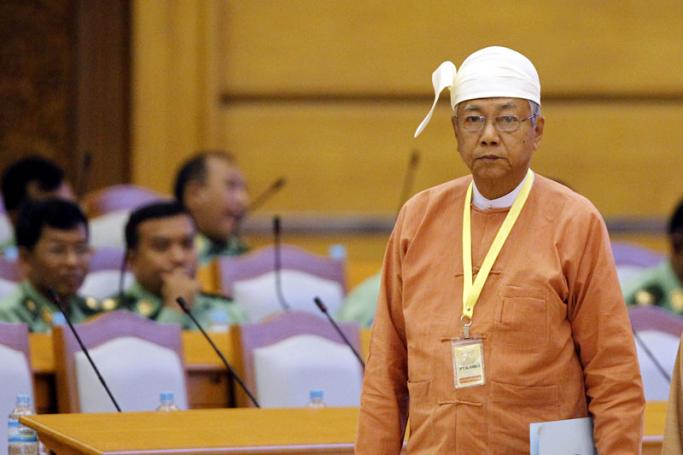 Htin Kyaw, newly elected president of Myanmar, attends a union parliament session in Naypyitaw, Myanmar, 21 March 2016. Photo: Hein Htet/EPA
