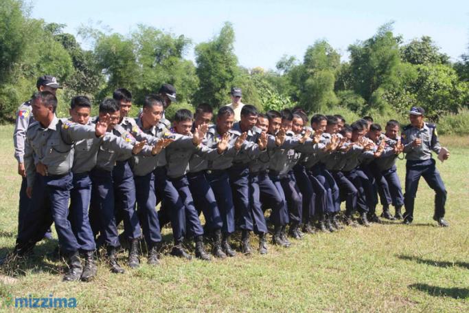 Police officers at an EU-sponsored training course conducted at the Myanmar Police Force Battalion (8) at Hmawbi, north of Yangon, on 5 November, 2013. Photo: Mizzima
